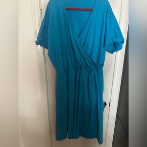 Turquoise foe wrap dress with pockets